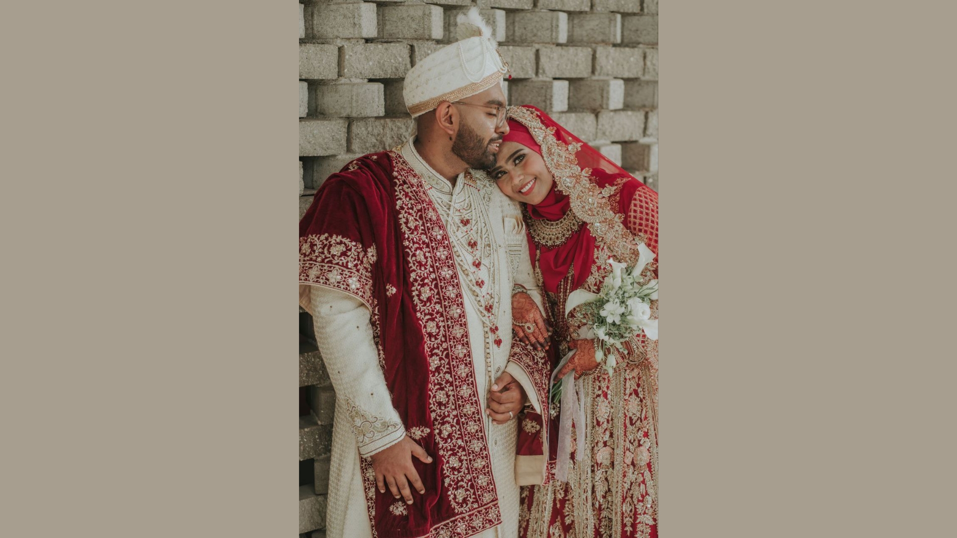 Pastel pink and ivory couple ensemble for contemporary wedding celebrations