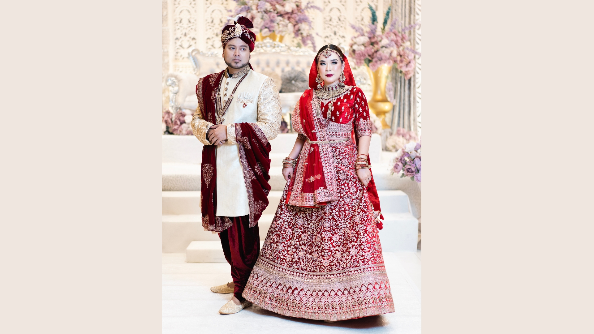 Navy blue and rose gold ensemble for sophisticated wedding couples