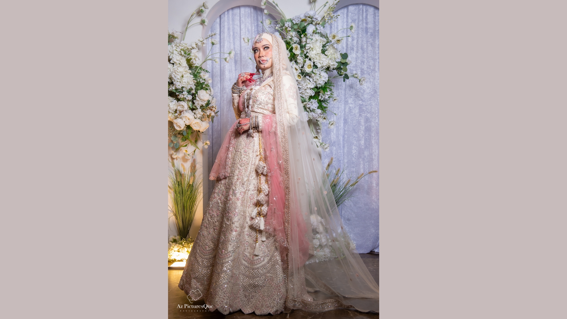 Pastel pink contemporary bridal lehenga with modern embellishments