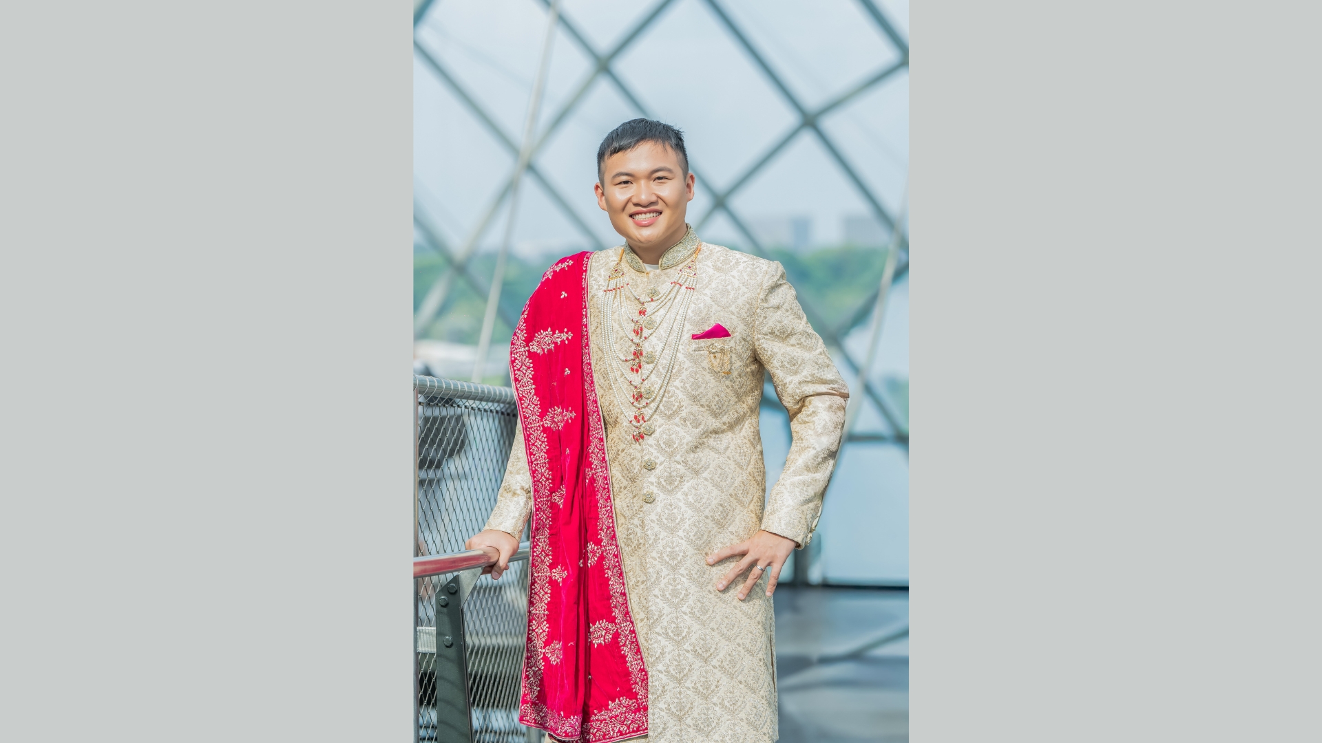 Maroon traditional sherwani with turban for Indian wedding ceremonies