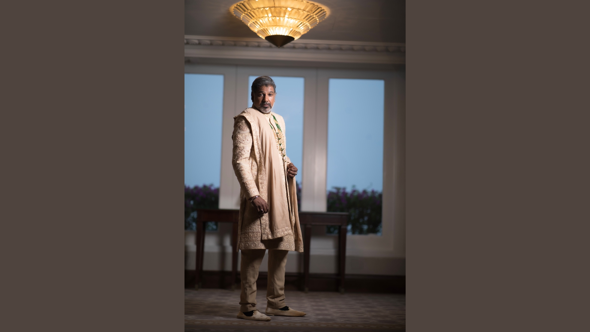 Navy blue Indo-western sherwani for contemporary groom fashion