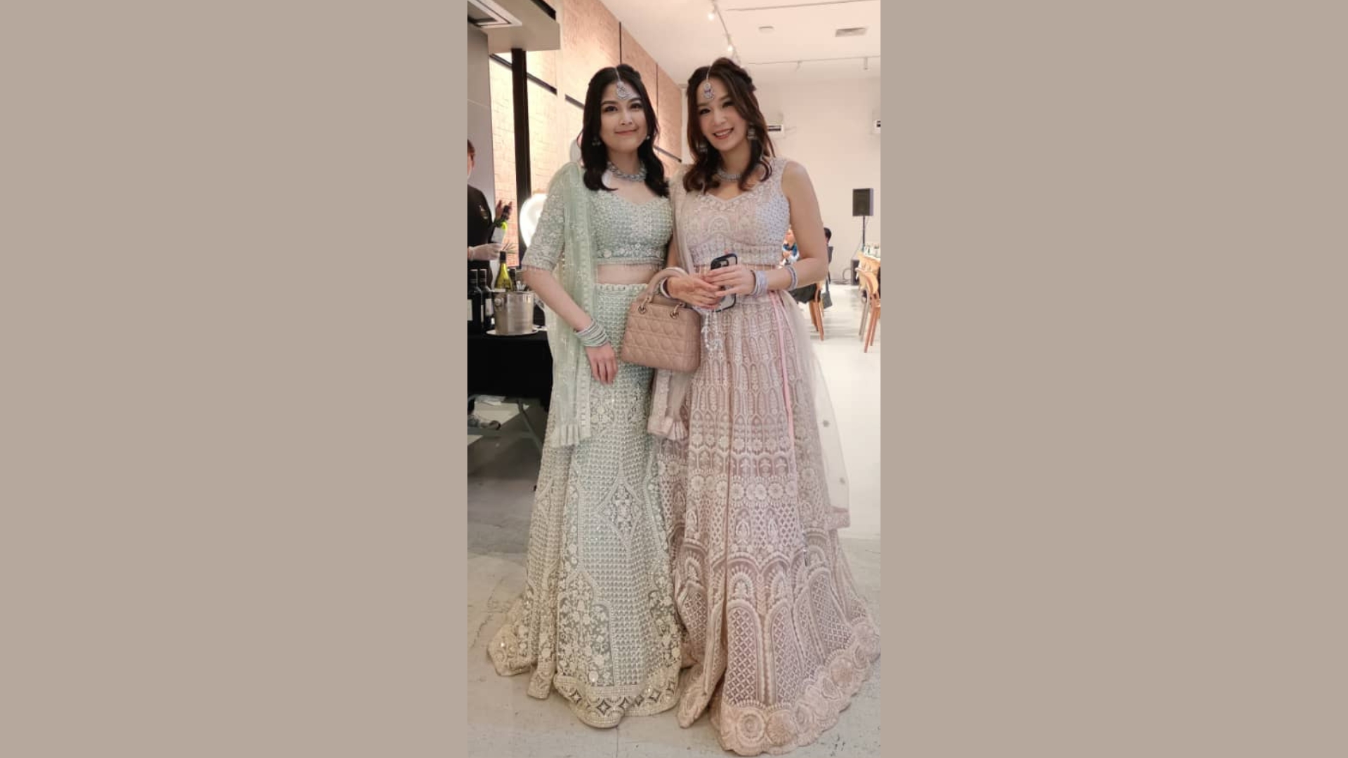 Teal and silver partywear lehenga for Singapore wedding celebrations